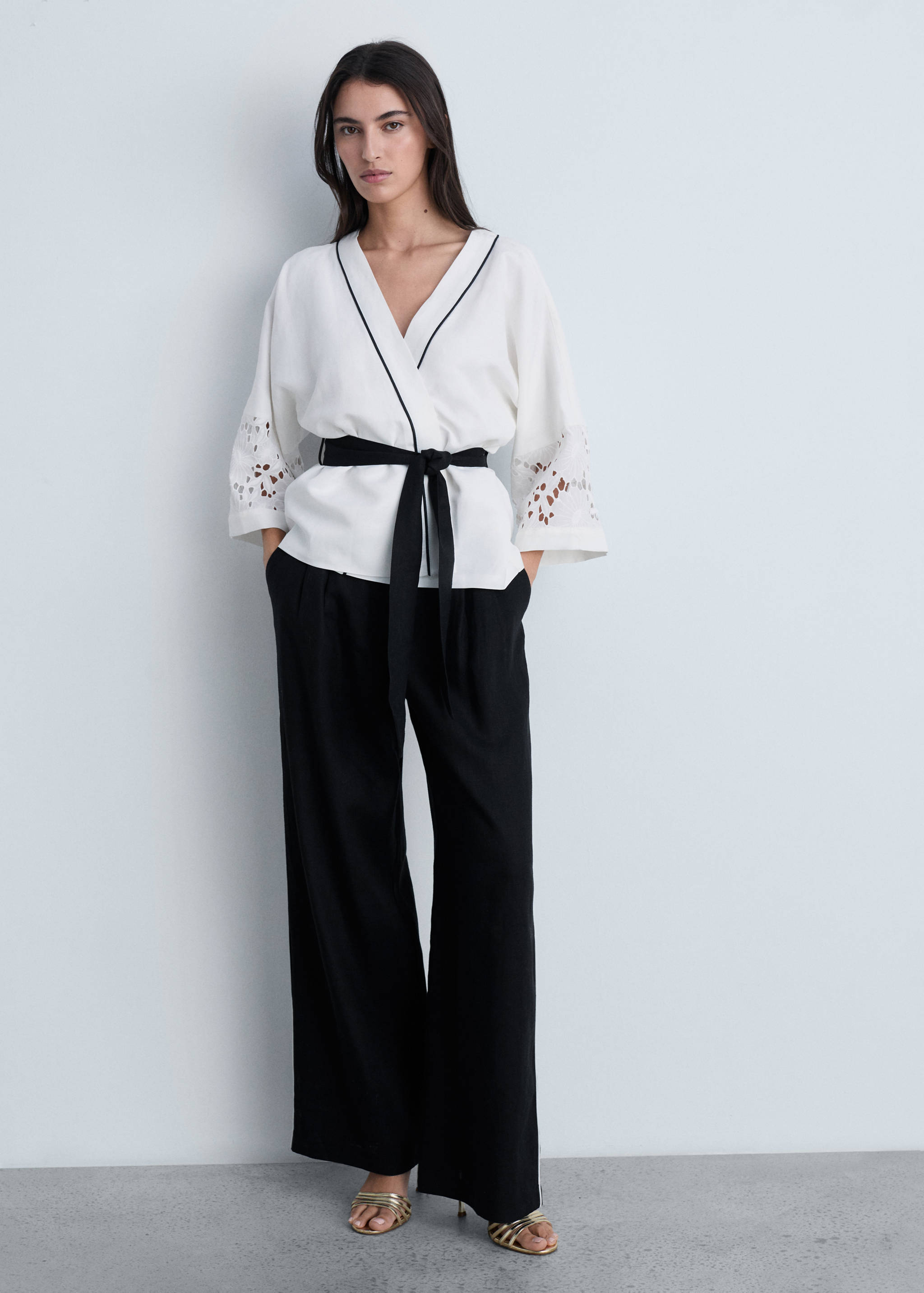 Contrast-stripe linen trousers - General plane