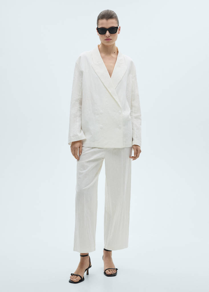 Linen-blend culotte suit trousers — White