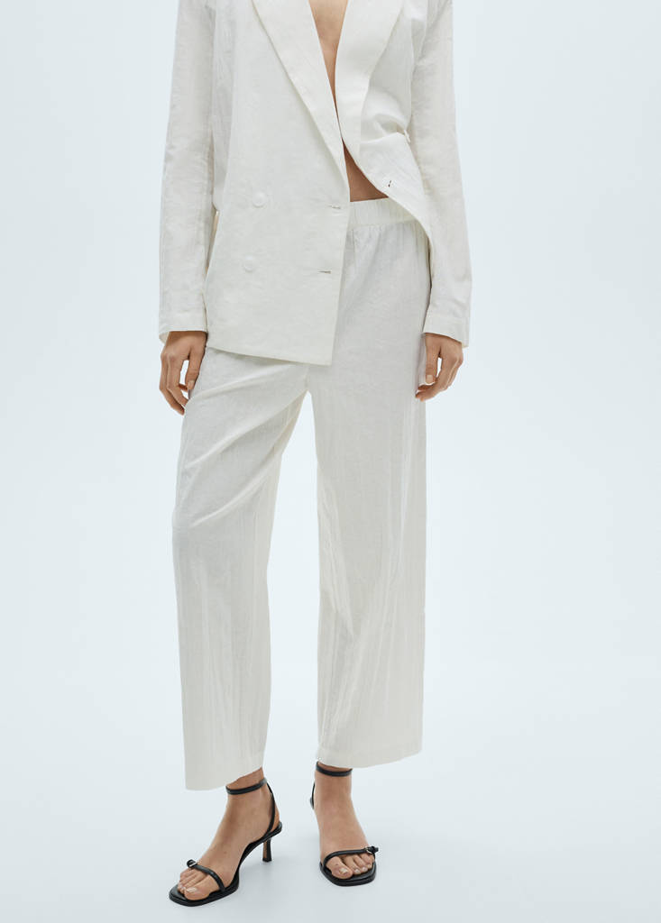 Linen-blend culotte suit trousers — White