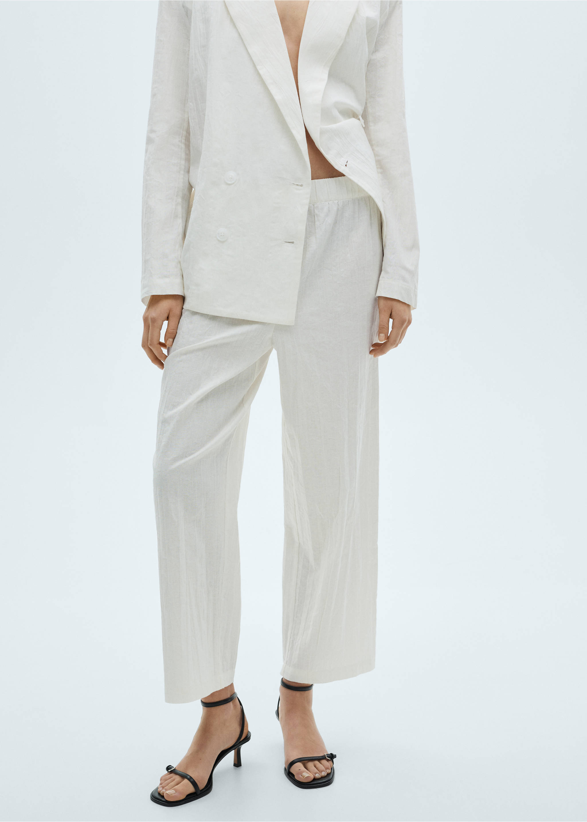 Linen-blend culotte suit trousers - Medium plane, White. Ref: 87014786-00.