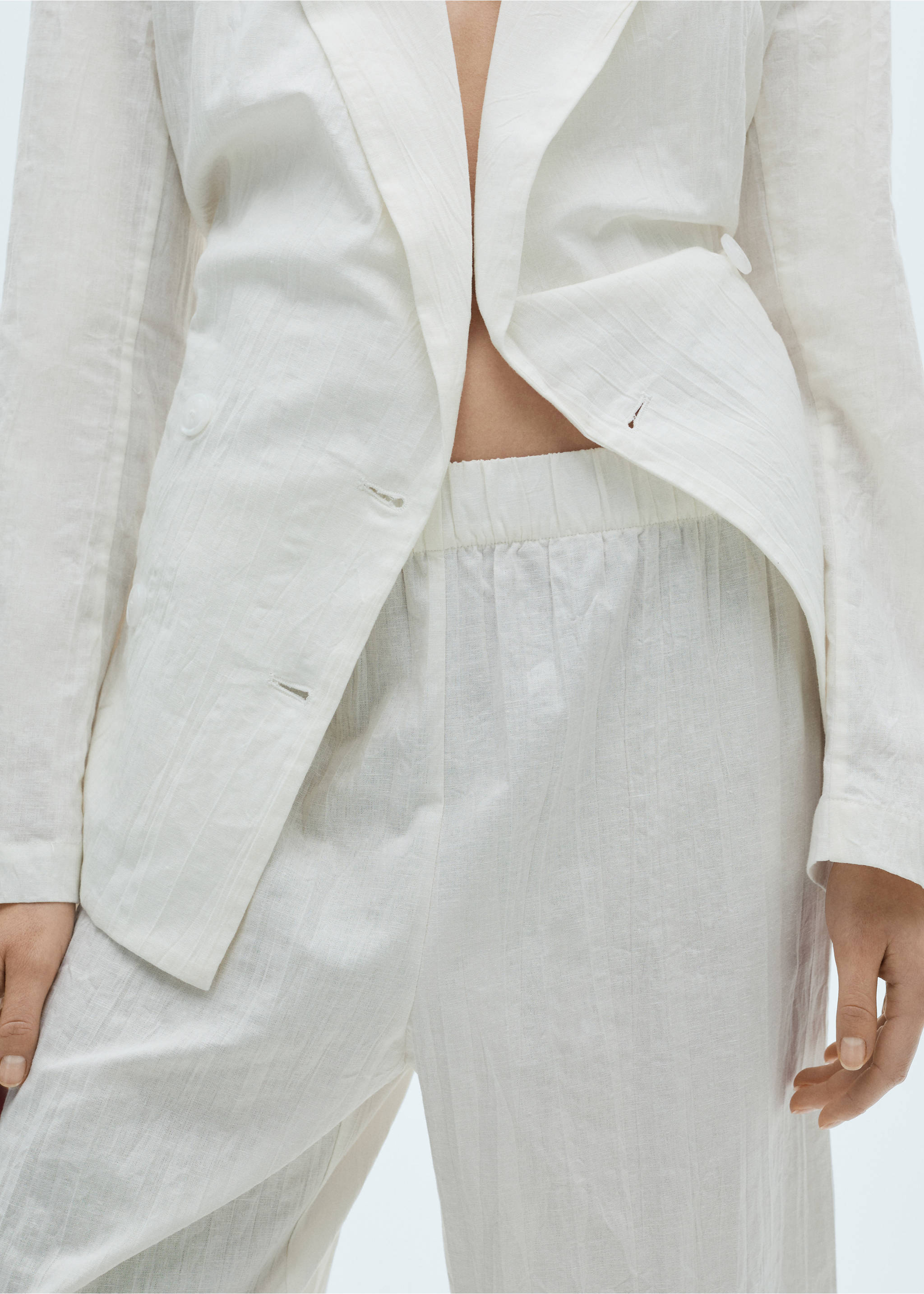 Linen-blend culotte suit trousers - Details of the article 3, White. Ref: 87014786-00.