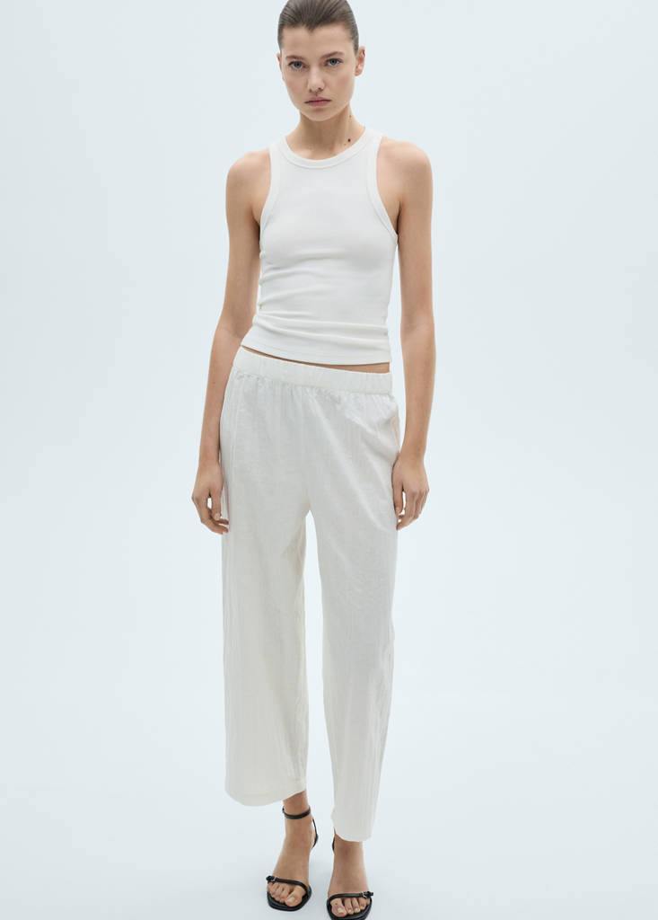 Linen-blend culotte suit trousers — White