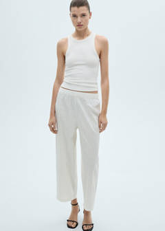 Linen-blend culotte suit trousers — White 4