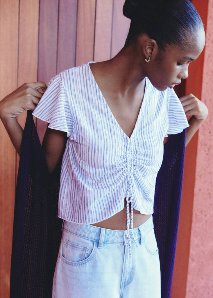 Ruched detail blouse — Sky Blue