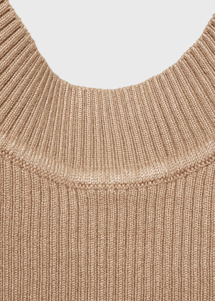 Ribbed top with back slit — Beige