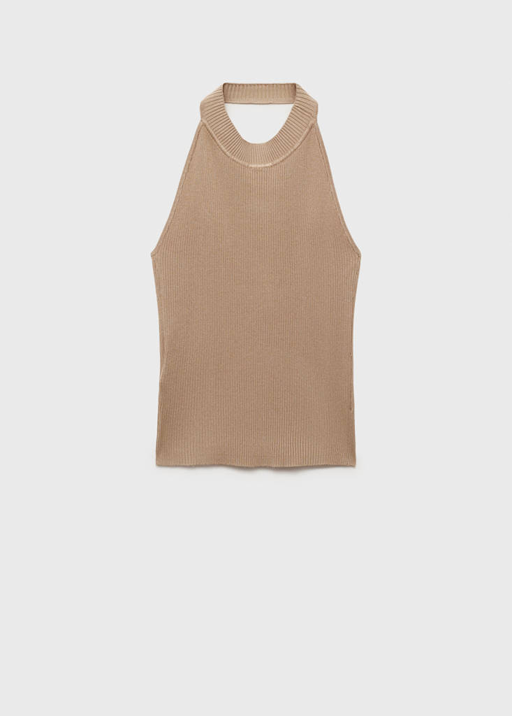 Ribbed top with back slit — Beige