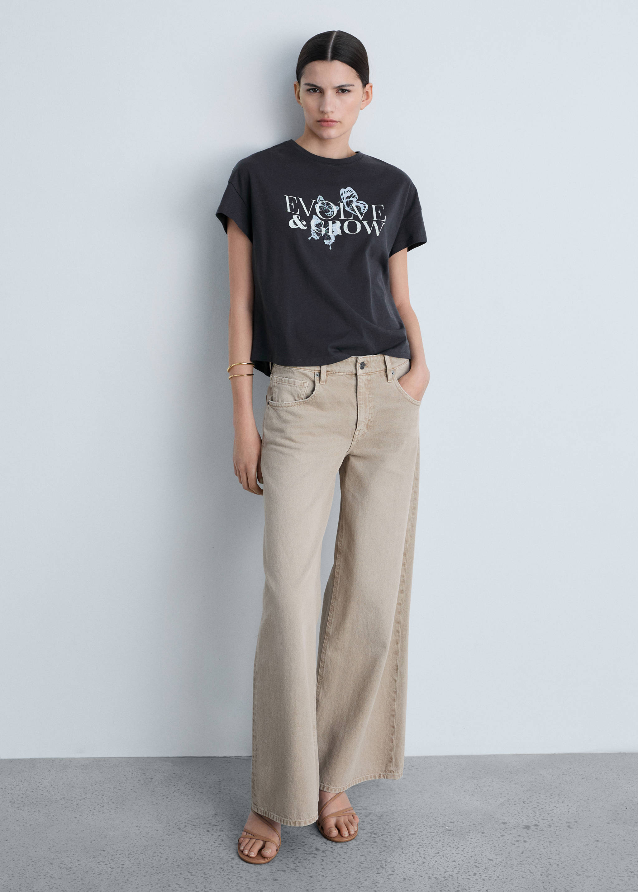 تي شيرت قطني مع رسالة مطبوعة - رؤية عامة