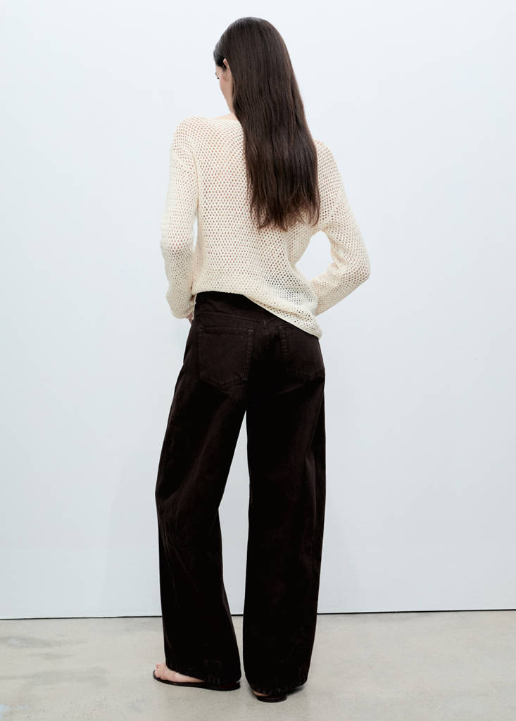 Openwork knitted boat-neck sweater — Ecru
