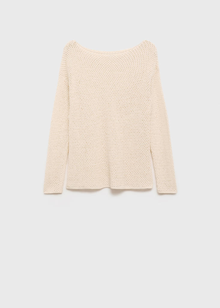 Openwork knitted boat-neck sweater — Ecru