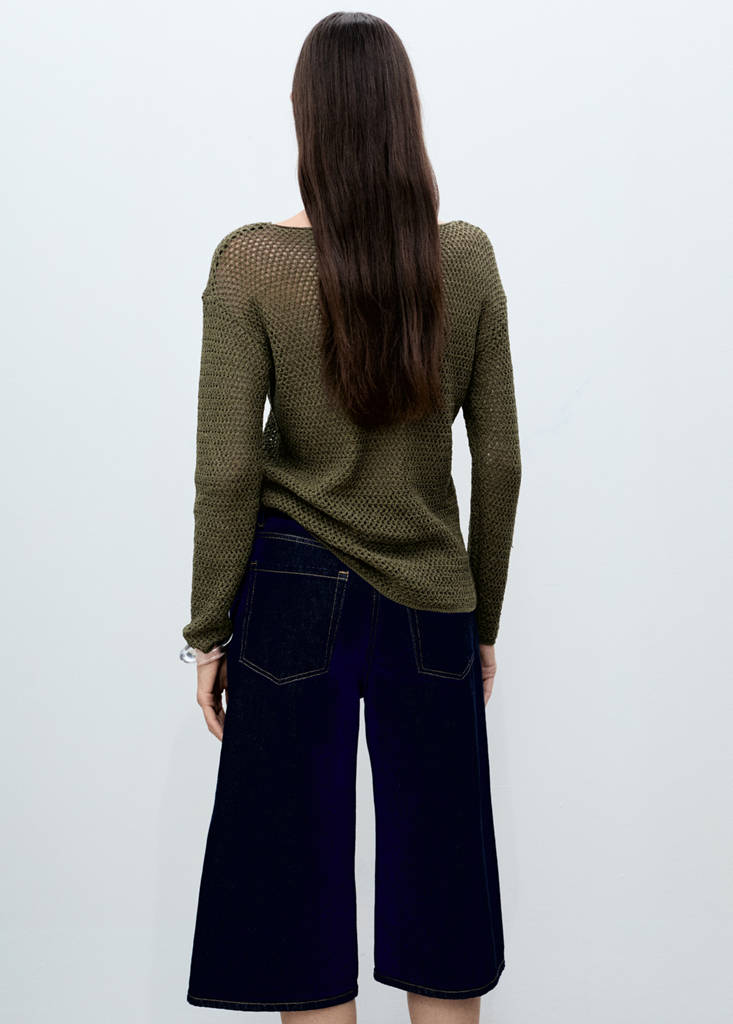 Openwork knitted boat-neck sweater — Khaki