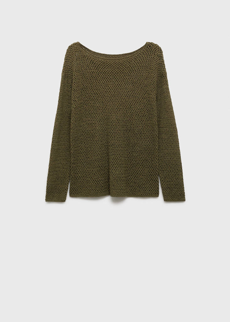 Openwork knitted boat-neck sweater — Khaki