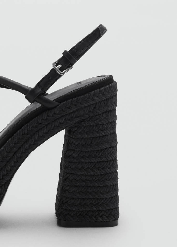 Heeled esparto sandal with straps — Black