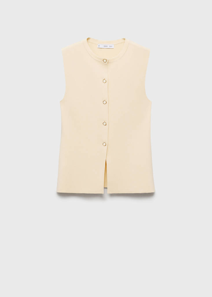 Fine-knit waistcoat with buttons — Ecru