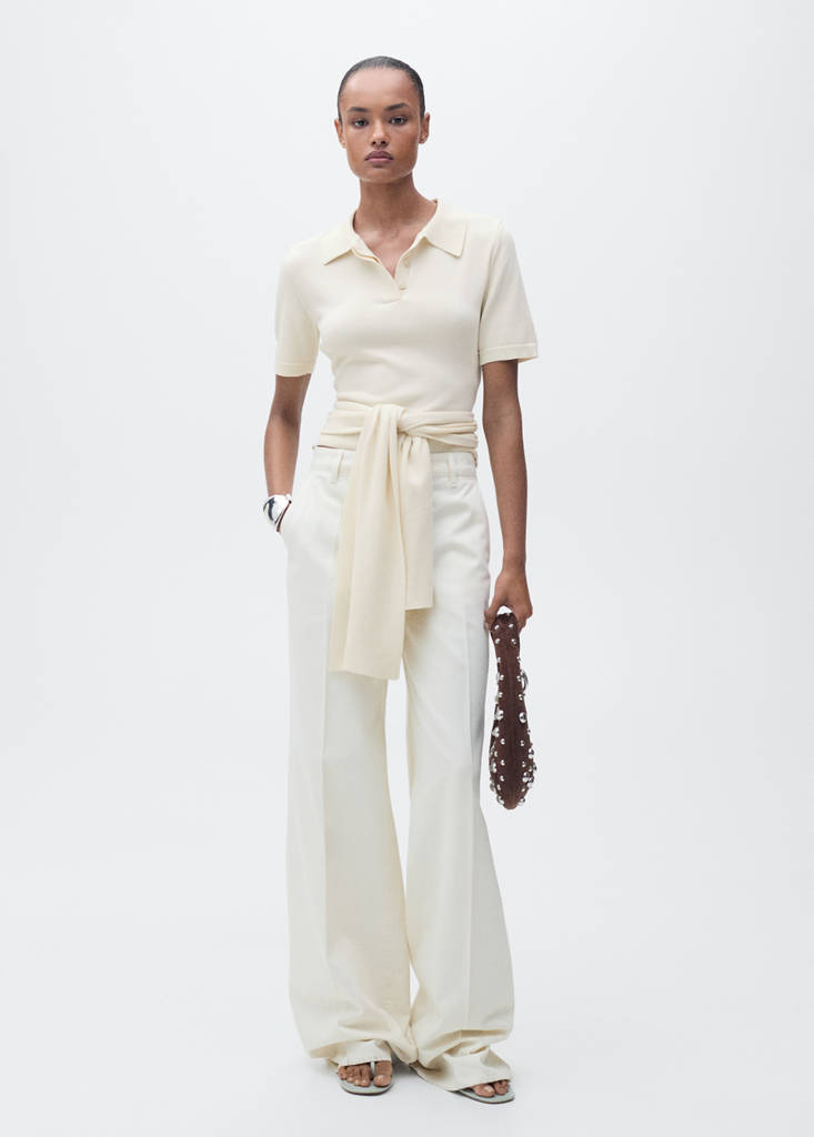 Short-sleeved sweater with knot detail — Ecru