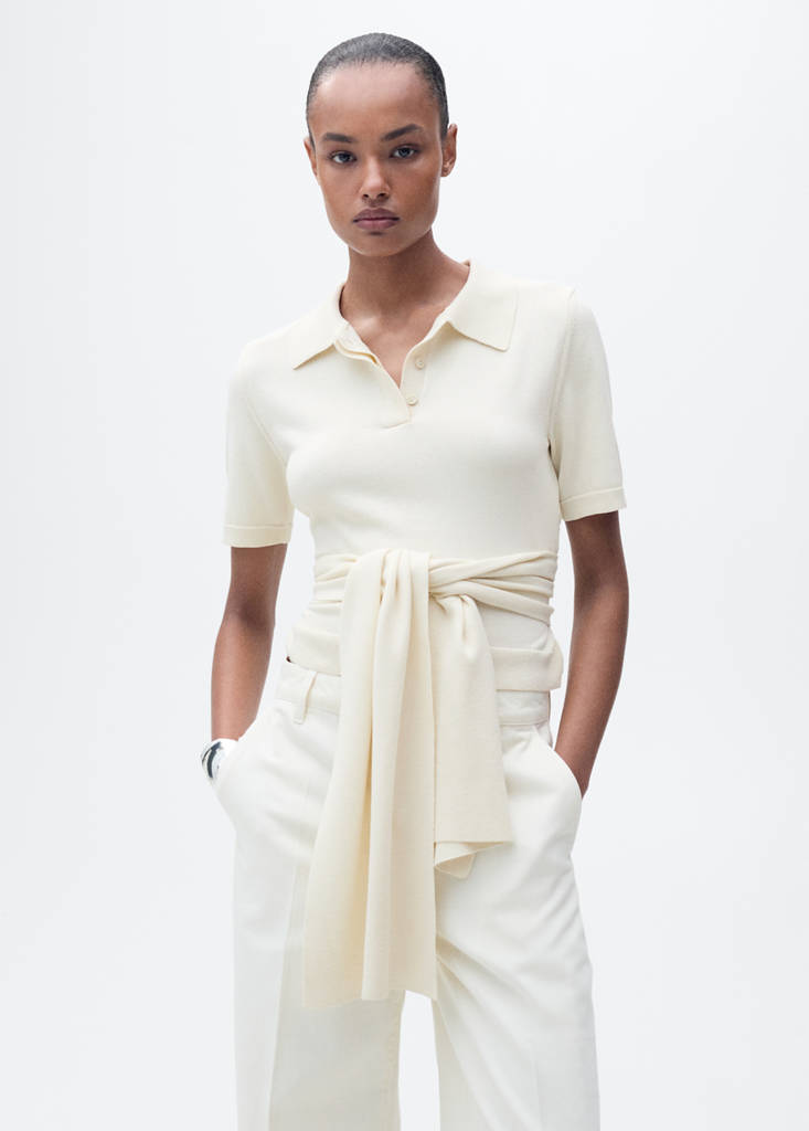 Short-sleeved sweater with knot detail — Ecru
