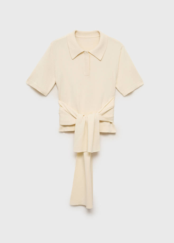 Short-sleeved sweater with knot detail — Ecru