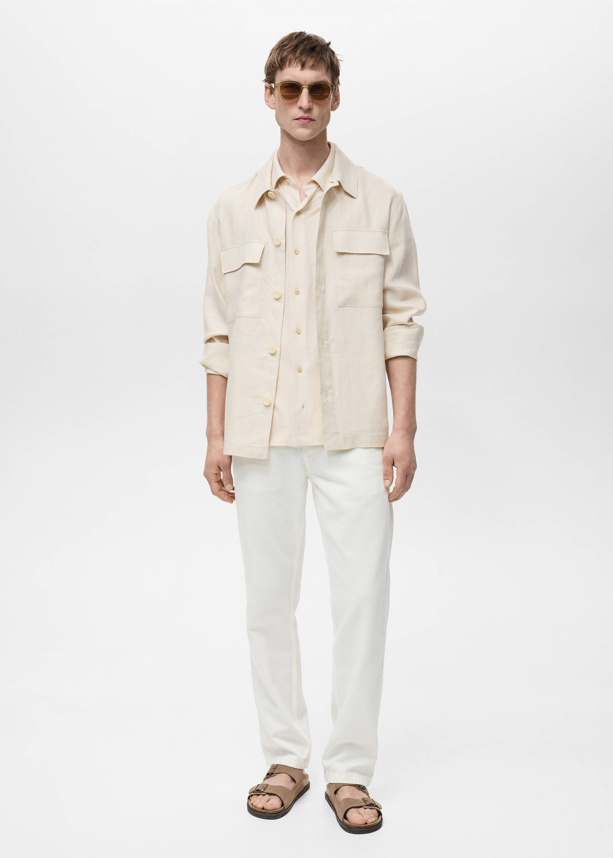 100% linen overshirt with pockets - General plane