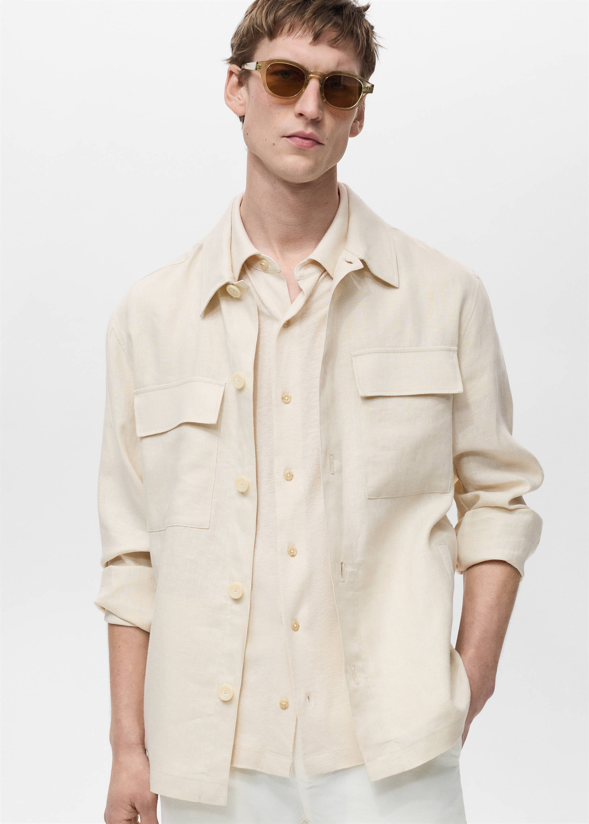 100% linen overshirt with pockets - Medium plane