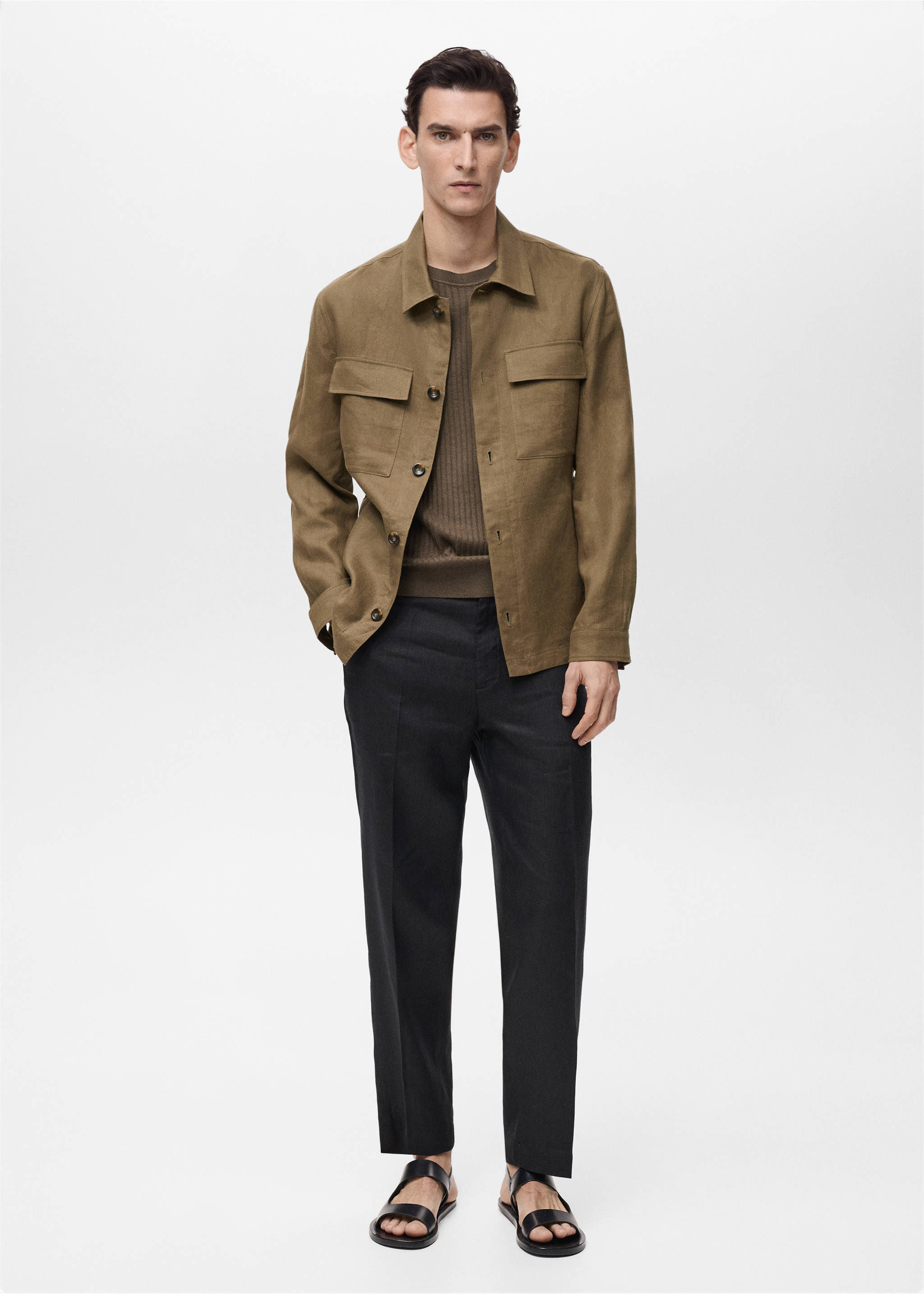 100% linen overshirt with pockets - General plane, Khaki. Ref: 87015922-00.