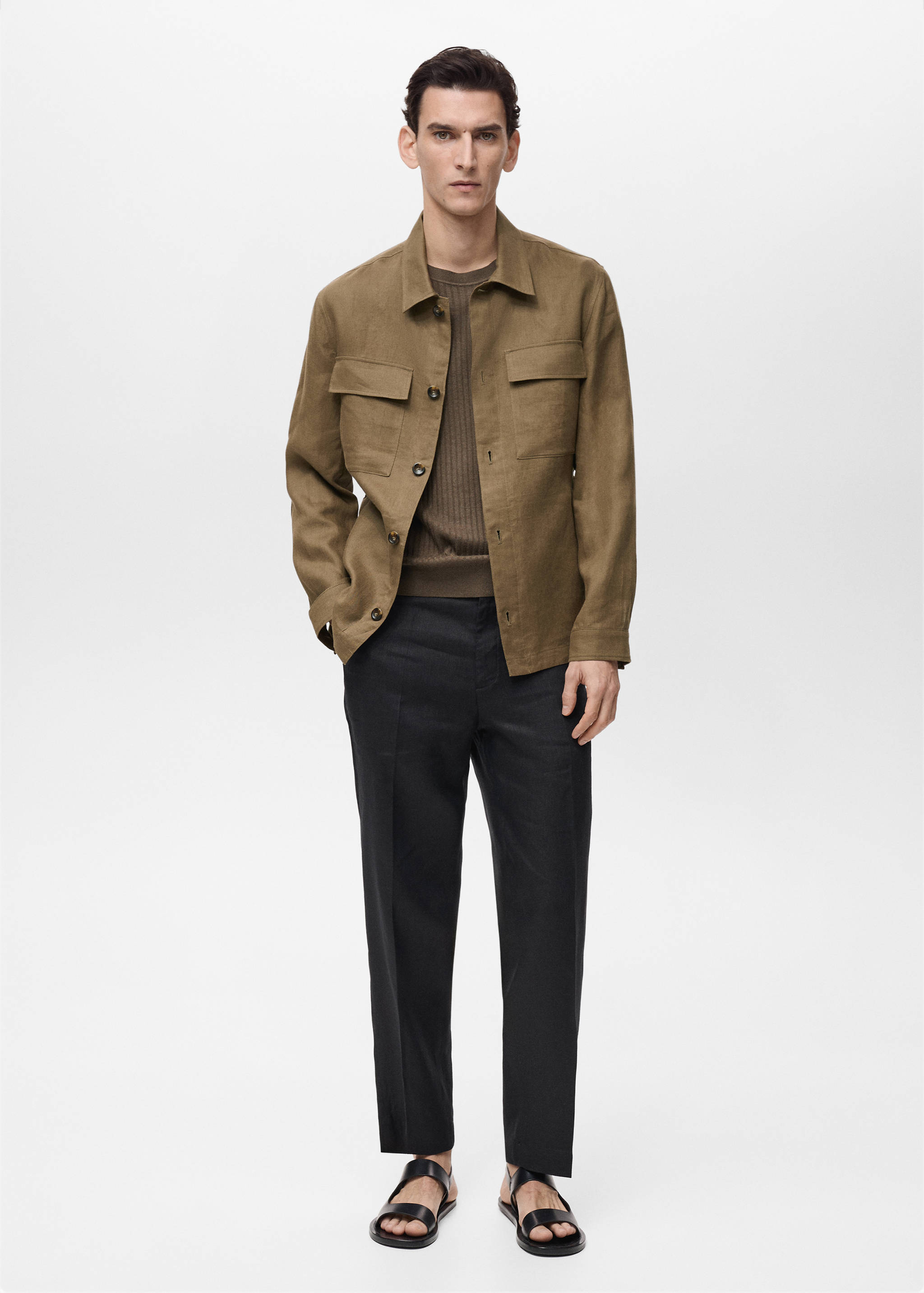 100% linen overshirt with pockets - General plane