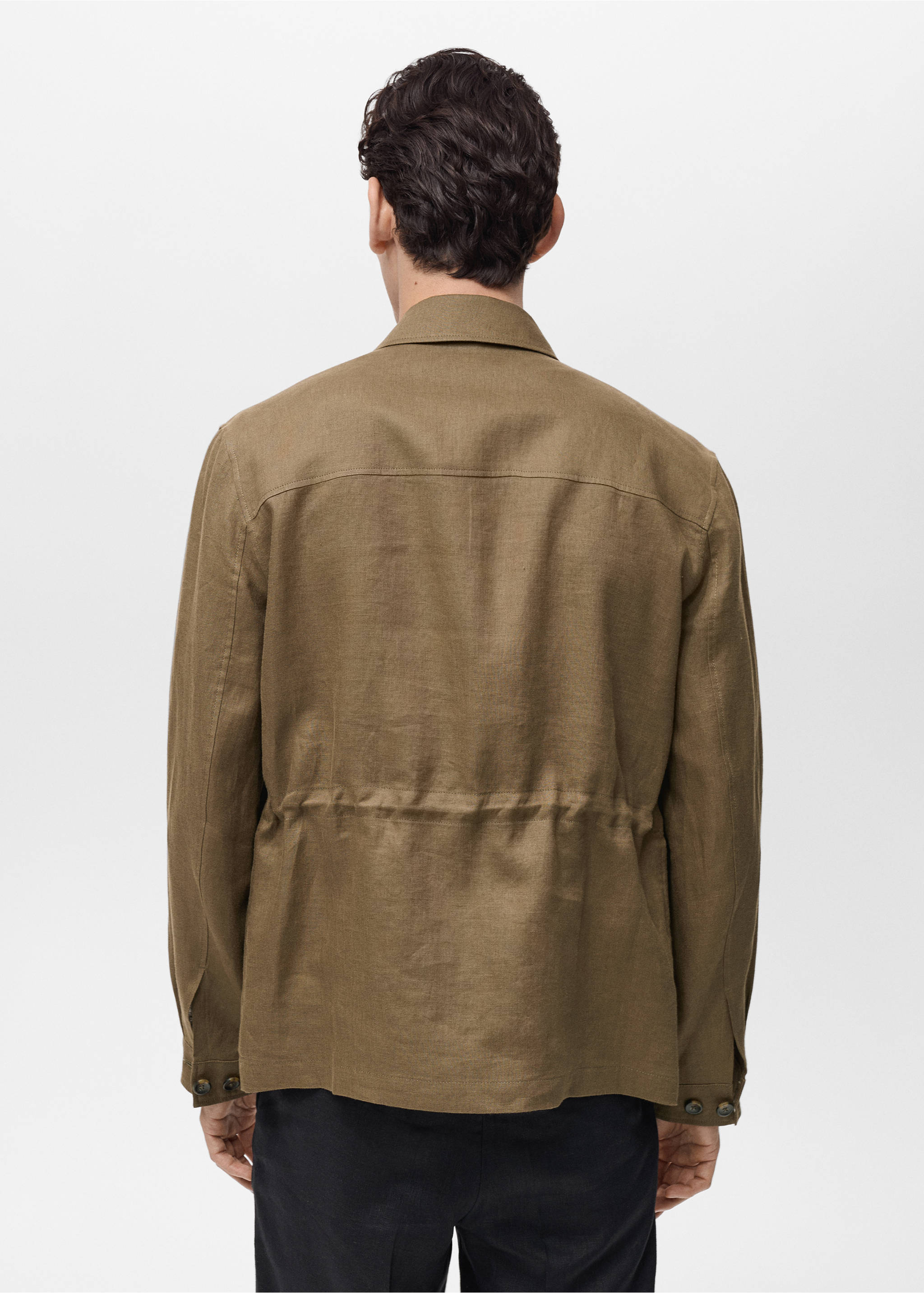 100% linen overshirt with pockets - Reverse of the article, Khaki. Ref: 87015922-00.