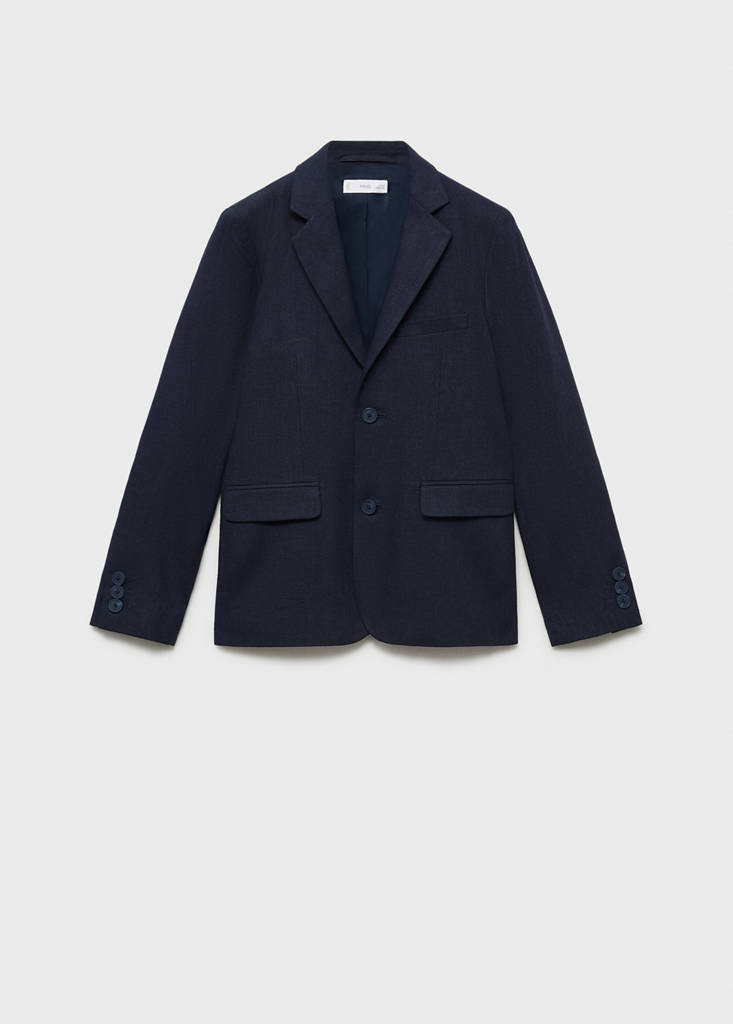 MANGO KIDS - Veste de costume lin bleu marine foncé - 7 - Garçon