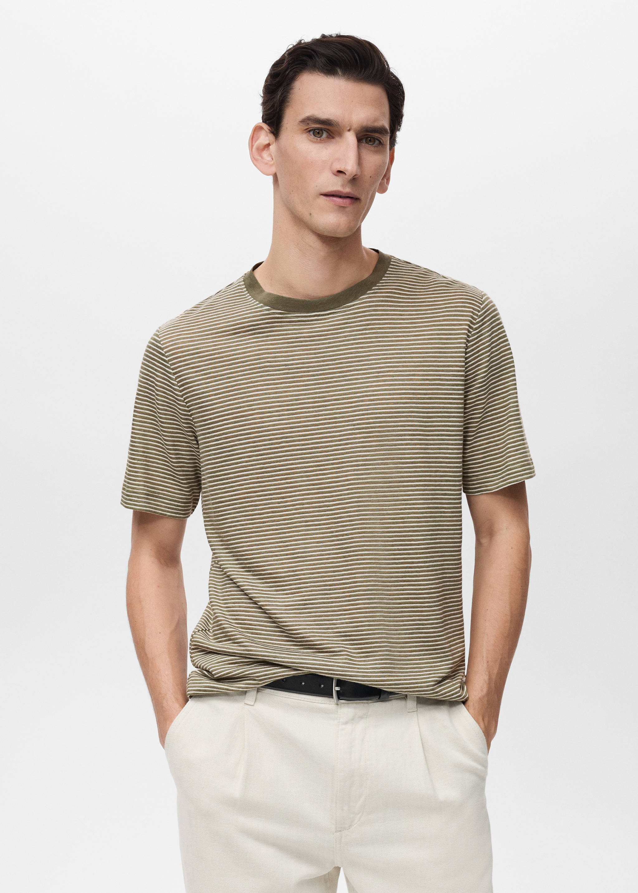 Striped slim-fit linen t-shirt - Medium plane
