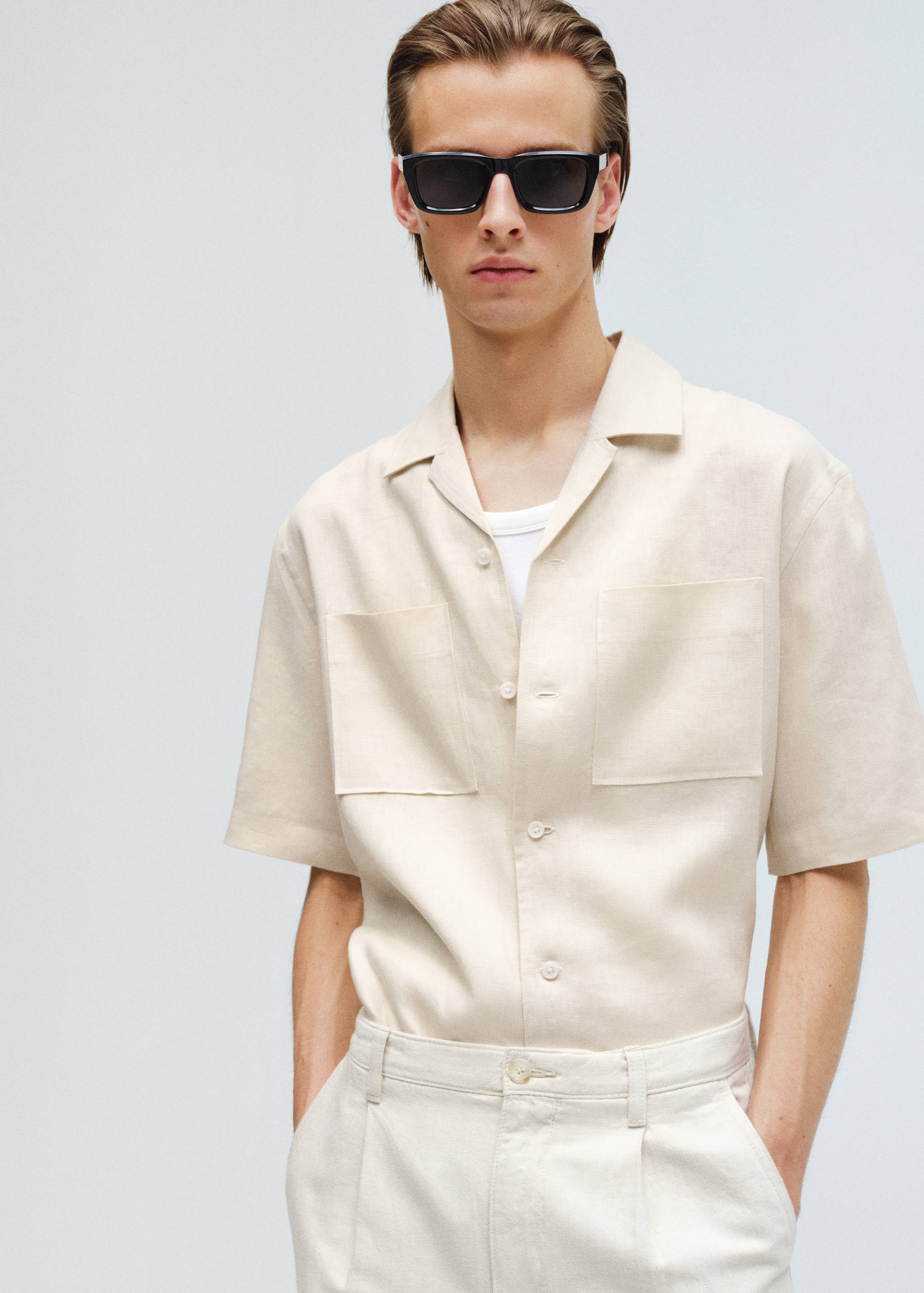 100% linen bowling-collar shirt - Details of the article 3