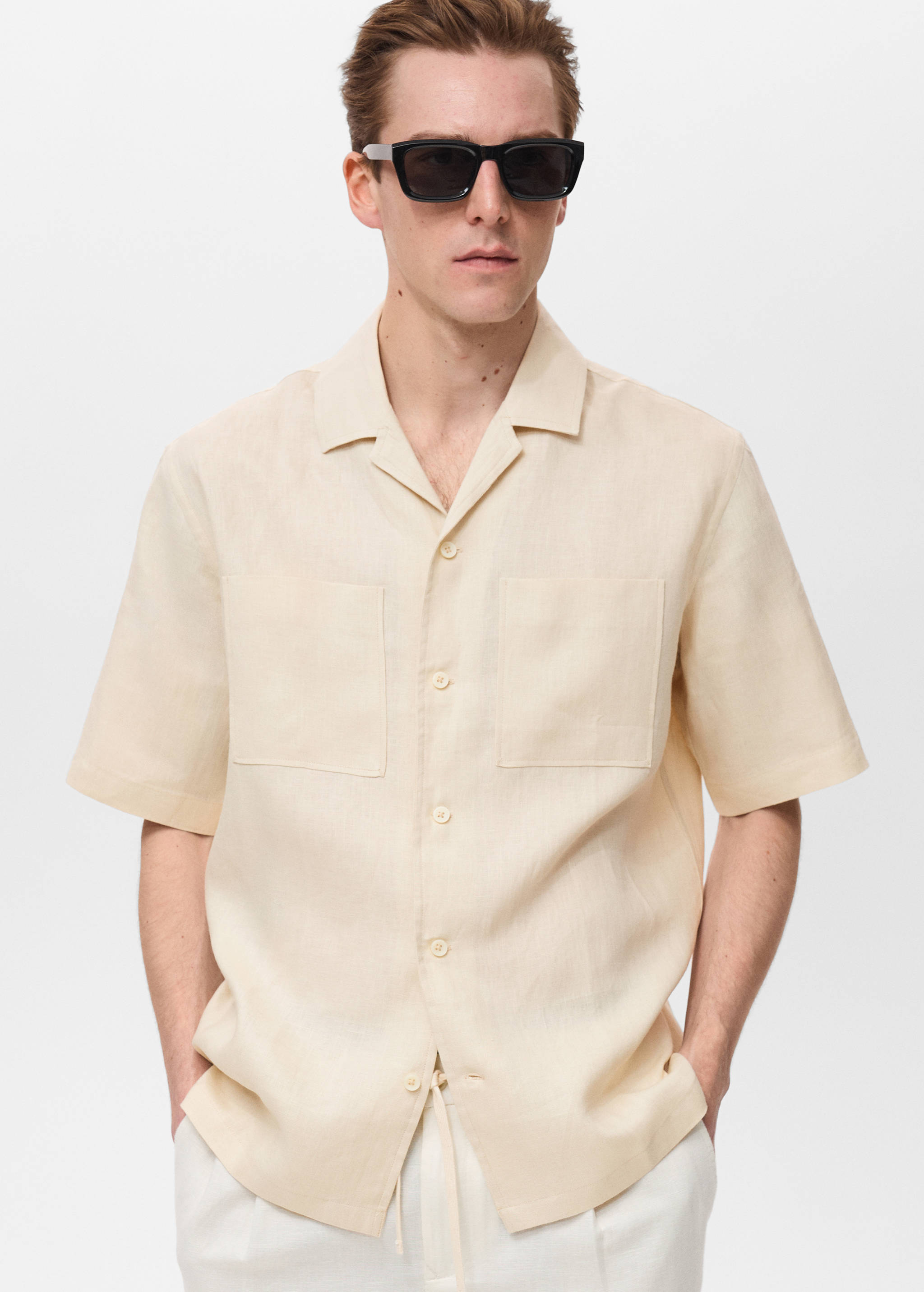 Camicia 100% lino collo bowling - Piano medio