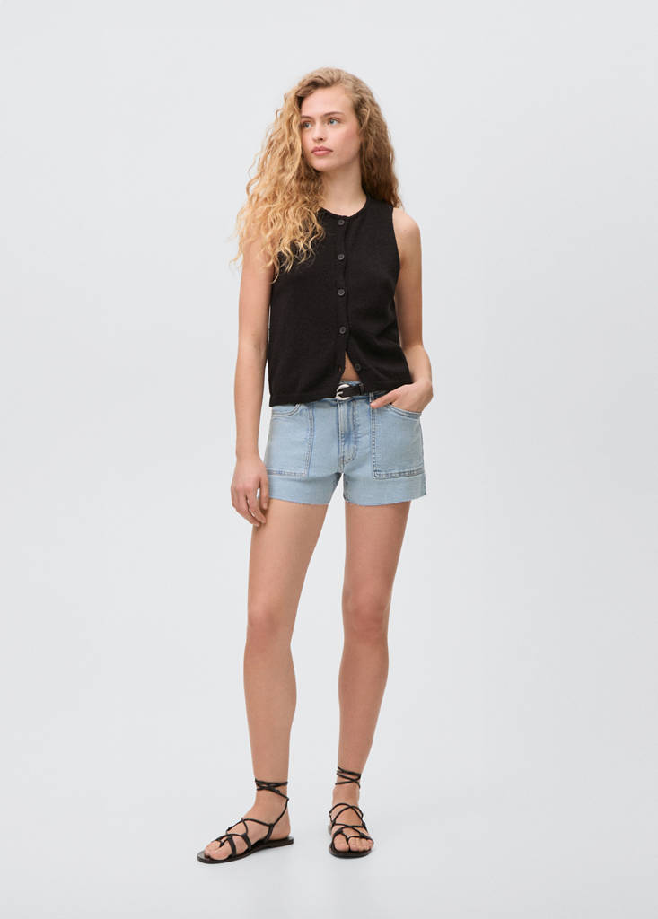 Frayed low-waist shorts — Light Blue