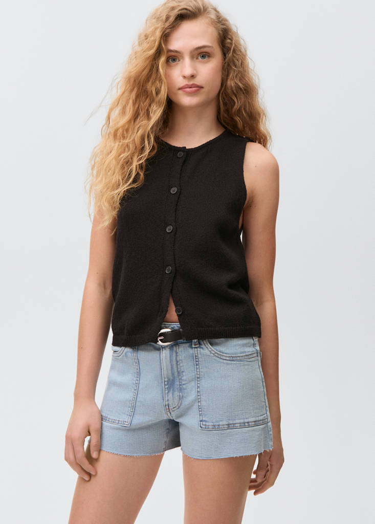 Frayed low-waist shorts — Light Blue