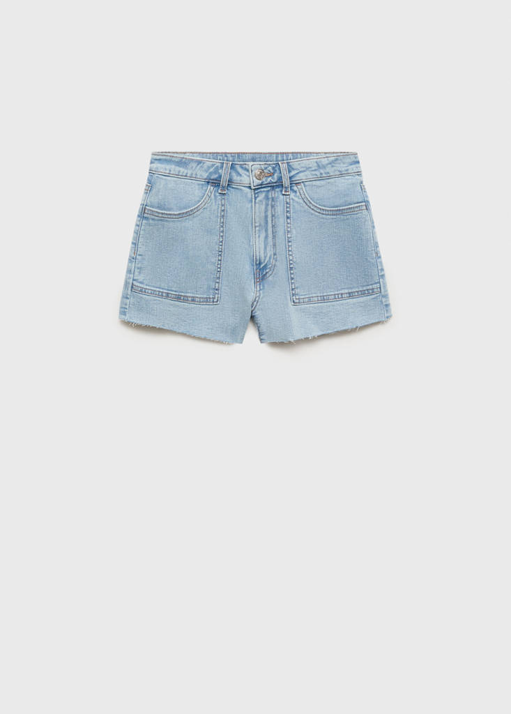 Frayed low-waist shorts — Light Blue