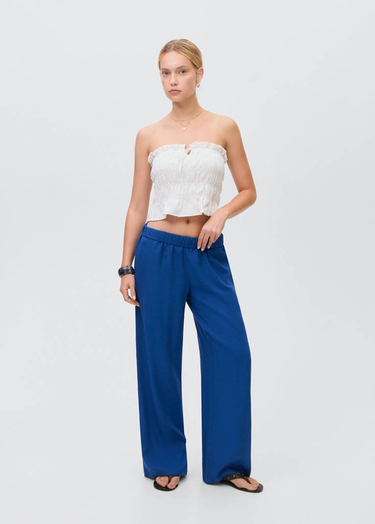 Straight linen-blend trousers — Blue