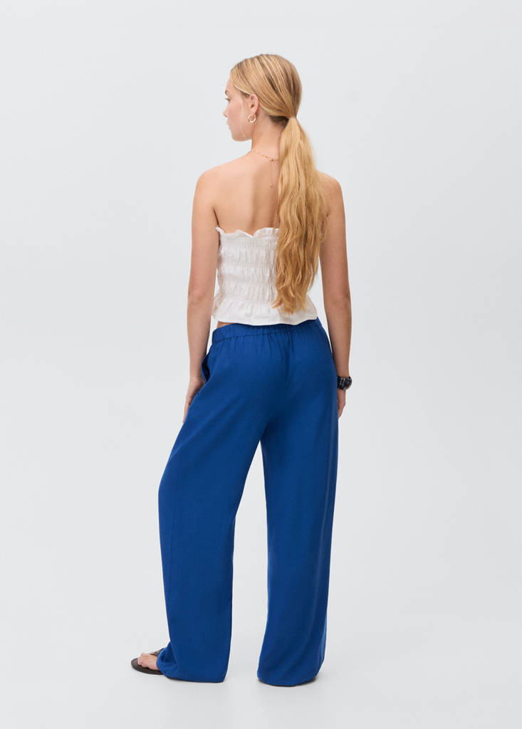 Straight linen-blend trousers — Blue