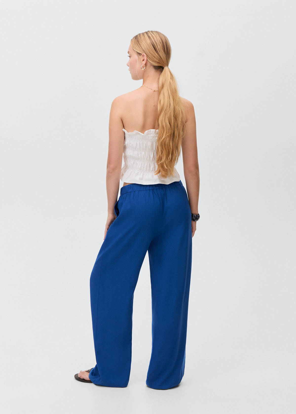 Straight linen-blend trousers — Blue