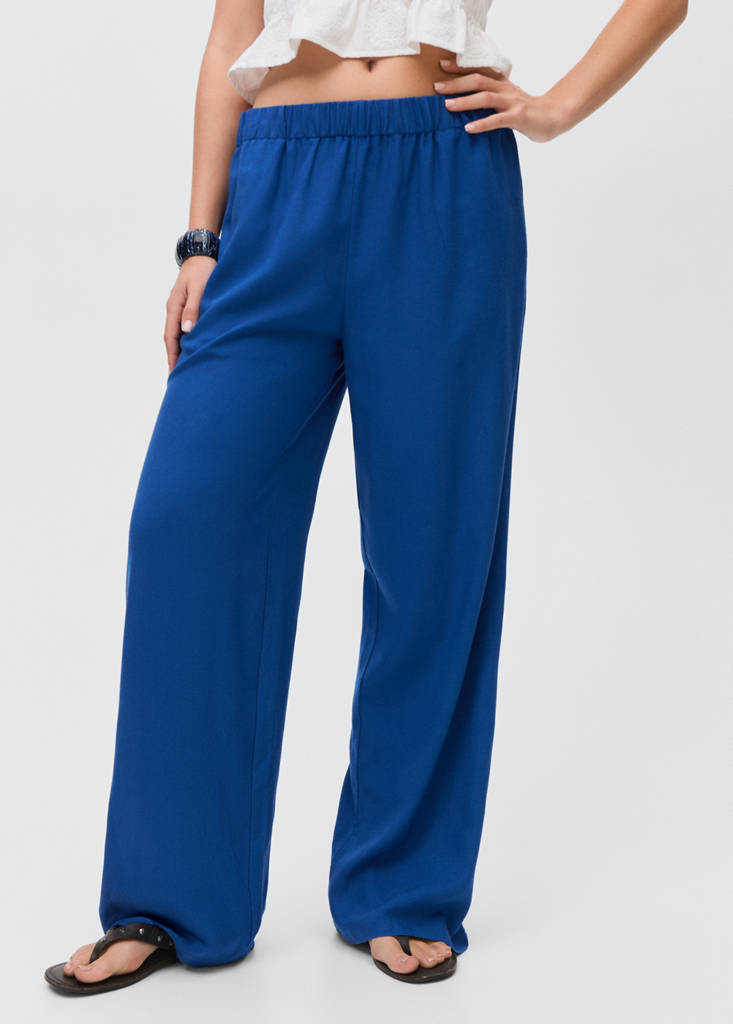 Straight linen-blend trousers — Blue