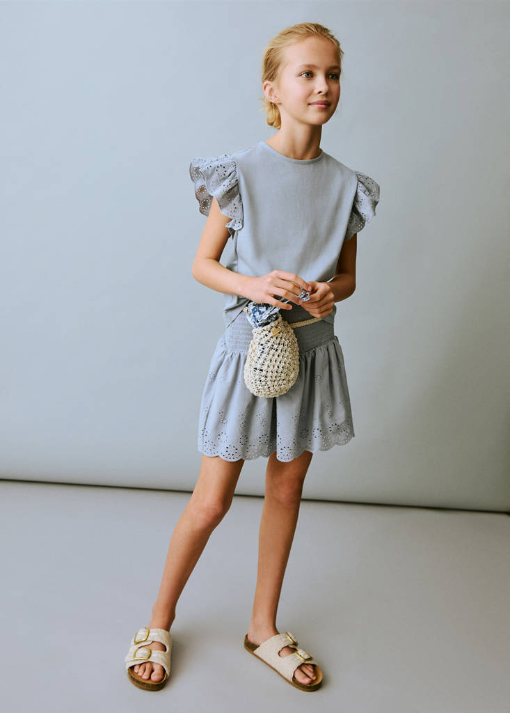 Frills embroidered t-shirt — Sky Blue