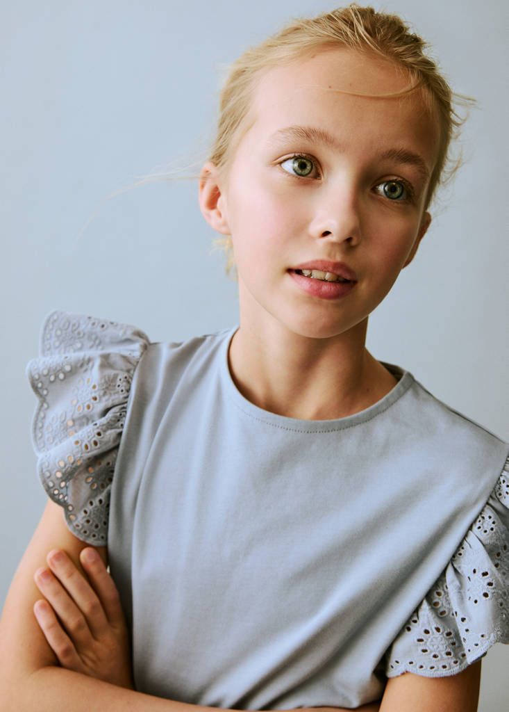 Frills embroidered t-shirt — Sky Blue