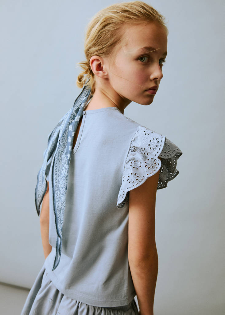 Frills embroidered t-shirt — Sky Blue