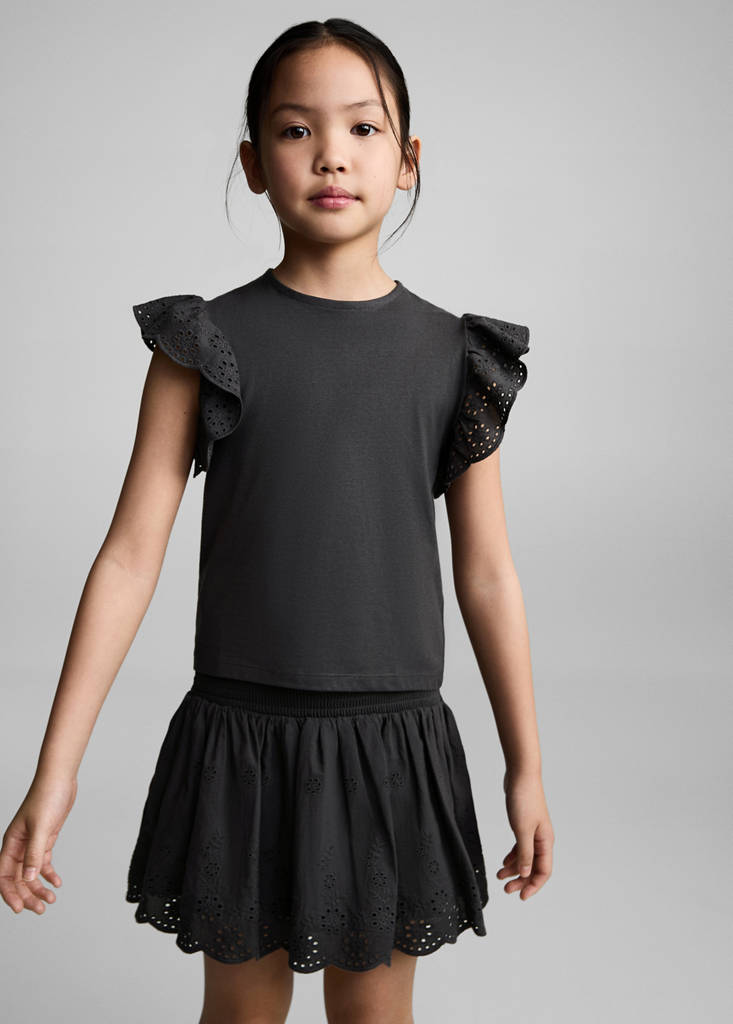 Frills embroidered t-shirt — Charcoal