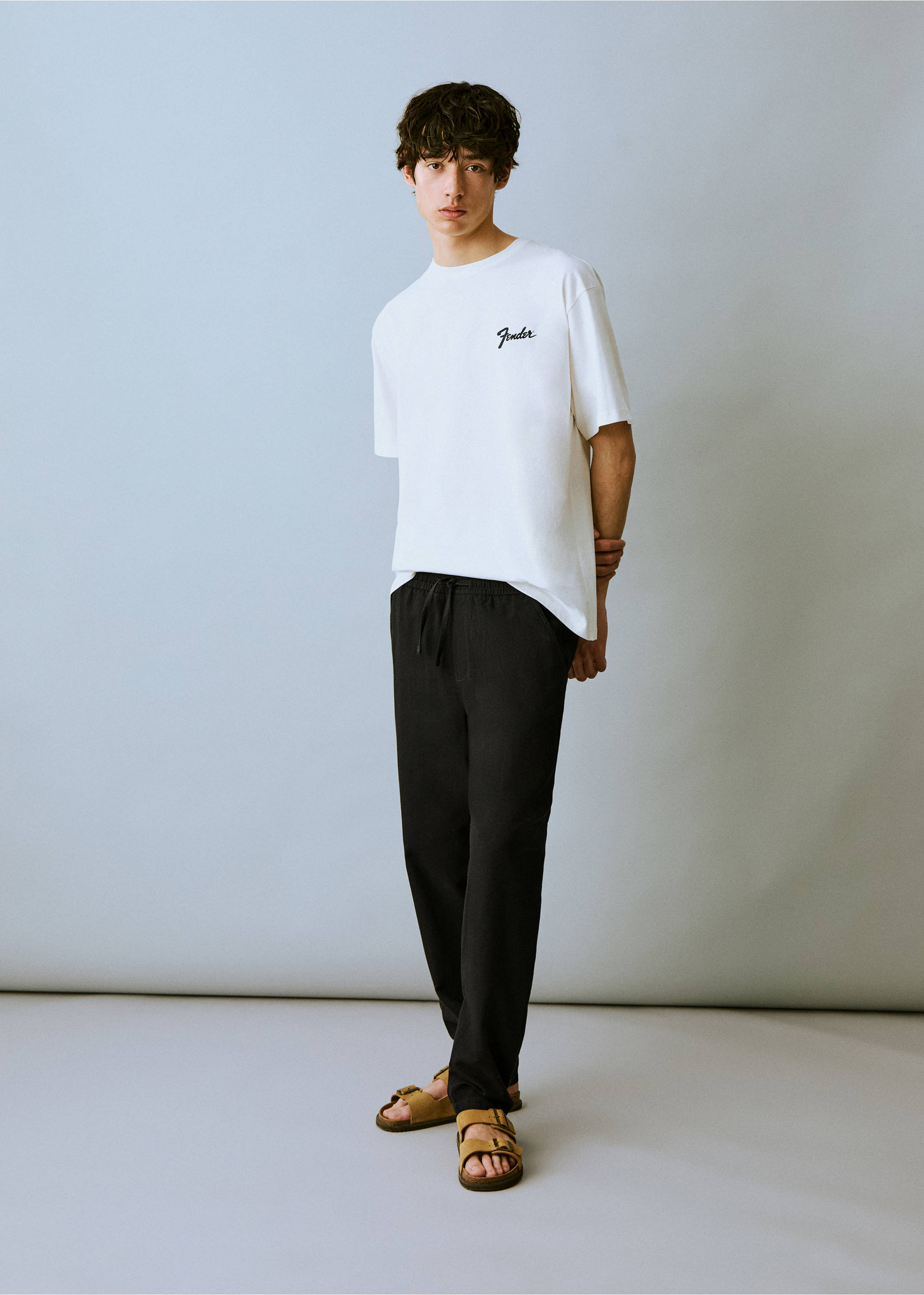 Linen jogger pants - General plane, Black. Ref: 87016358-00.