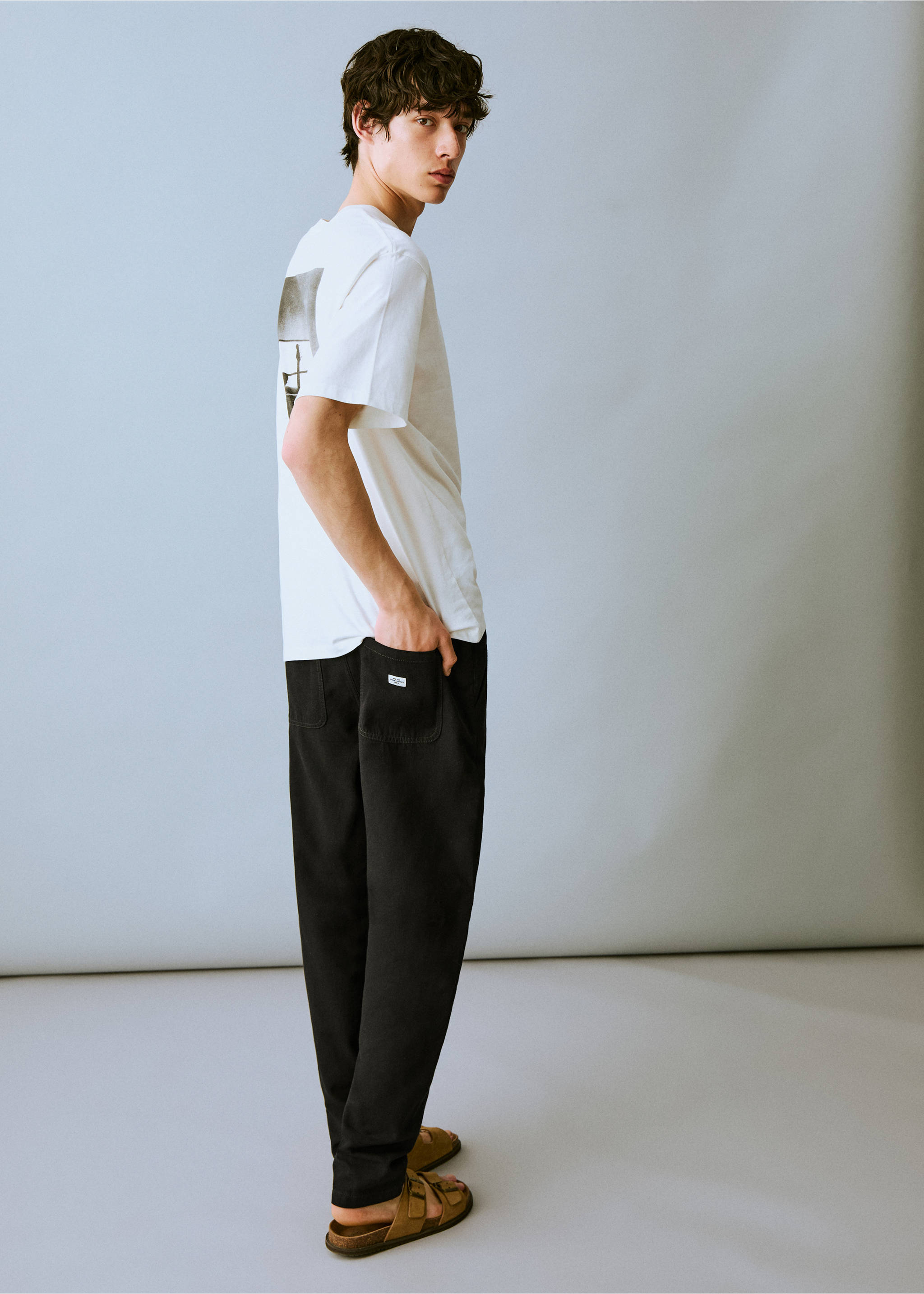 Linen jogger pants - Reverse of the article, Black. Ref: 87016358-00.