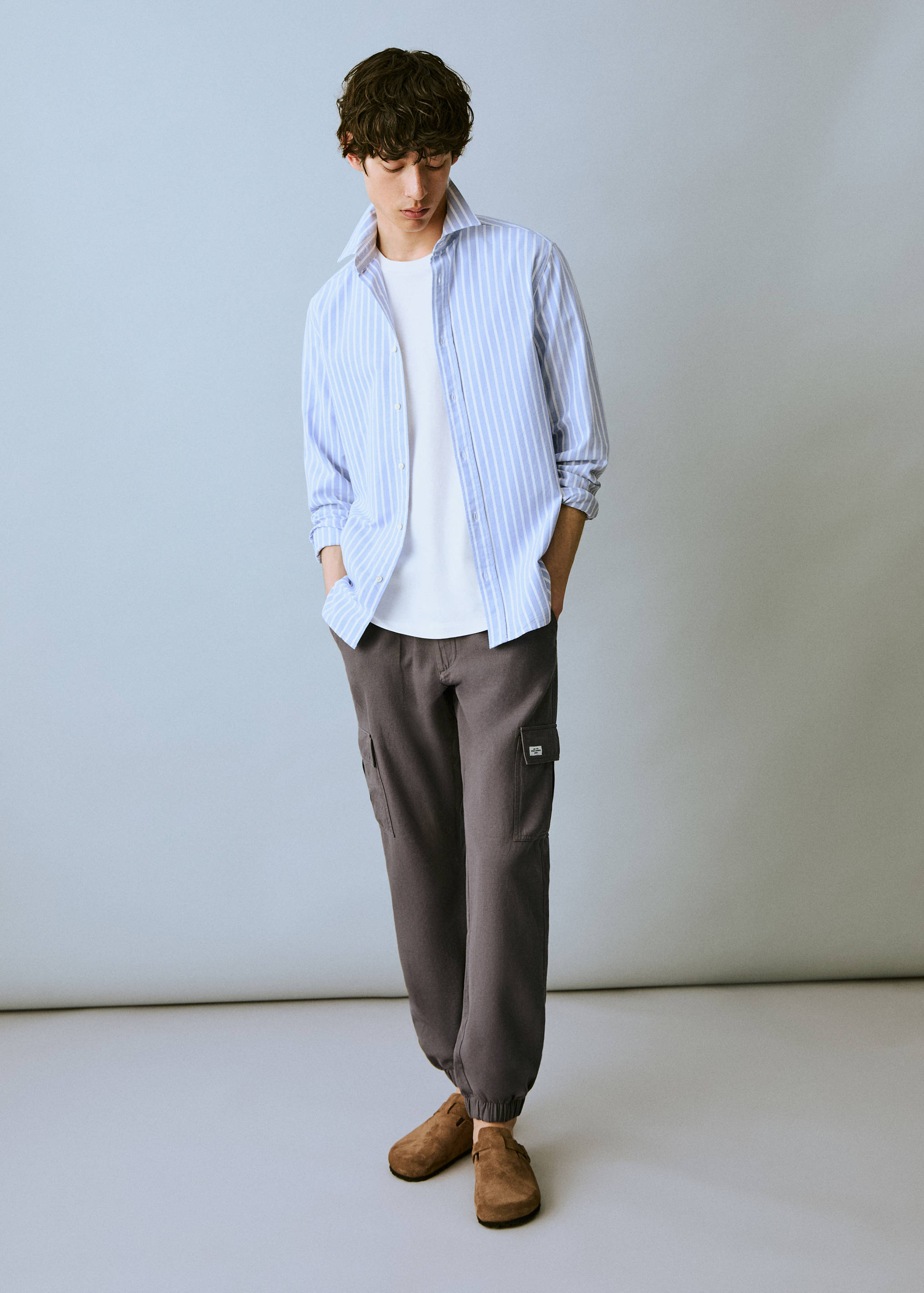 Cotton-linen cargo trousers - General plane