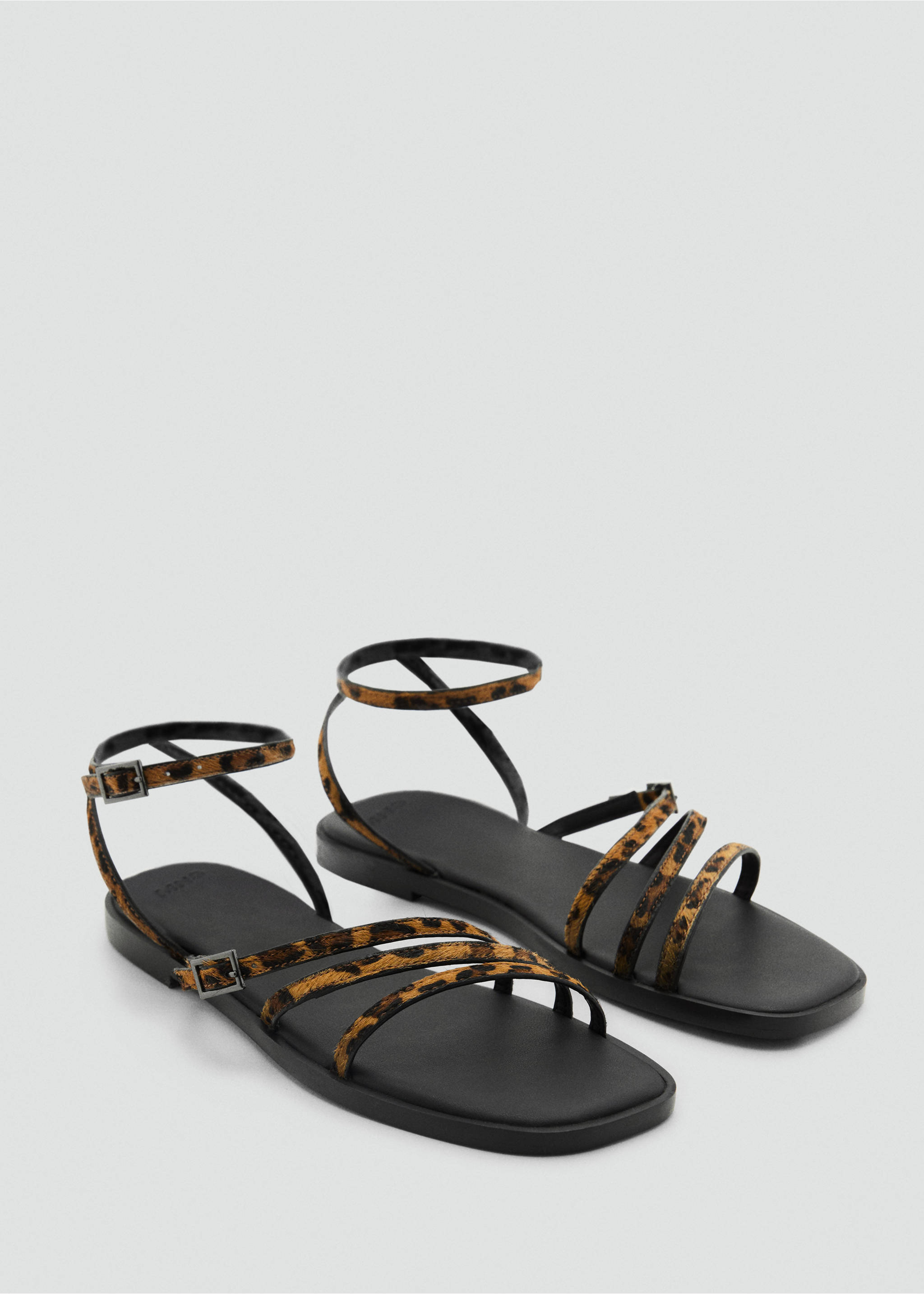 Animal-print sandals with straps - Medium plane, Black. Ref: 87016368-00.