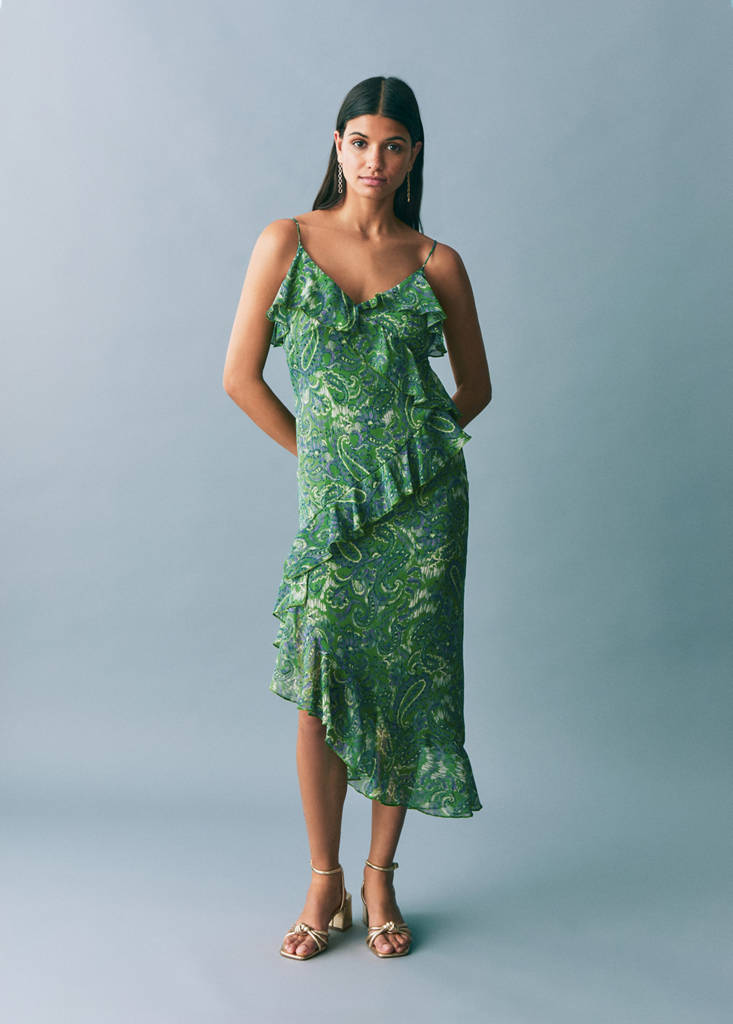 Ruffled printed dress — Green
