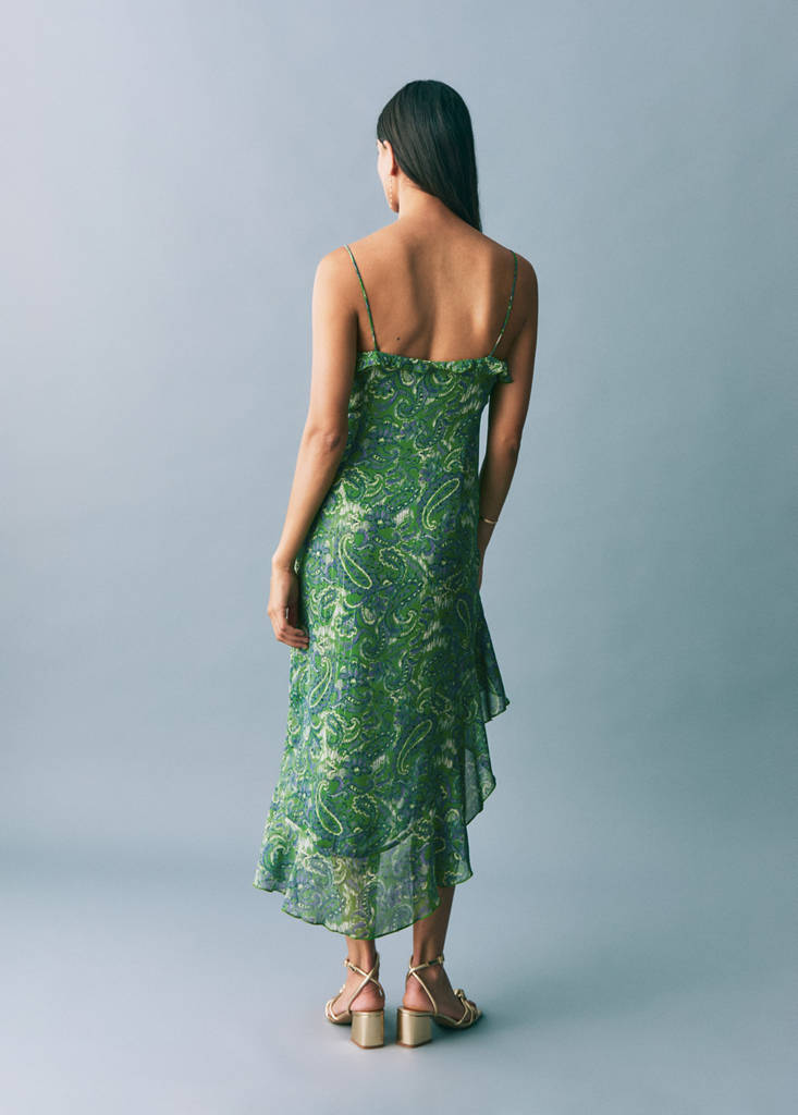 Ruffled printed dress — Green