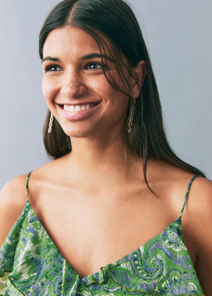 Ruffled printed dress — Green