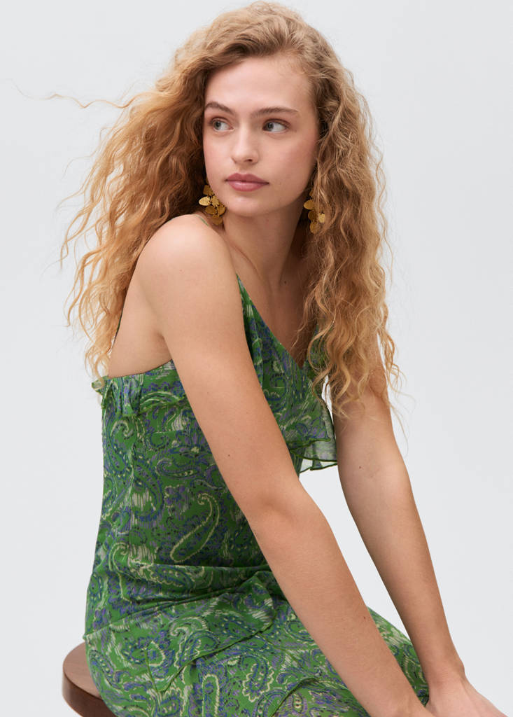 Ruffled printed dress — Green
