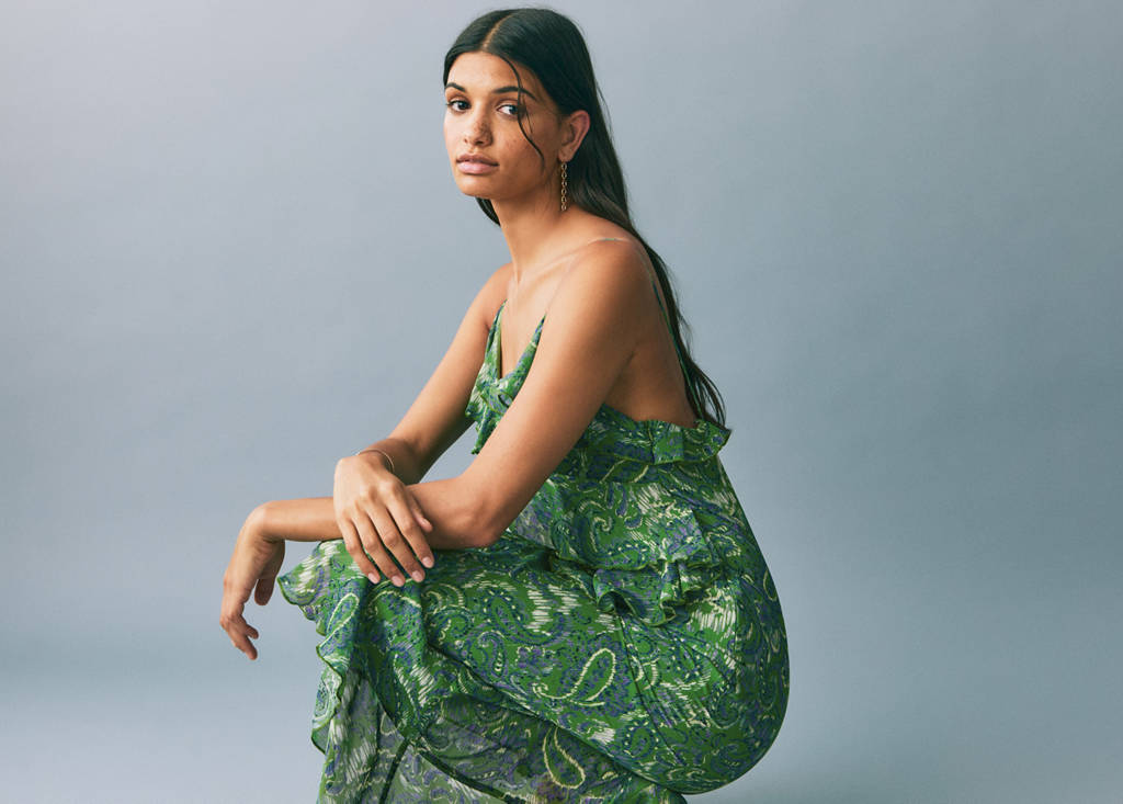Ruffled printed dress — Green