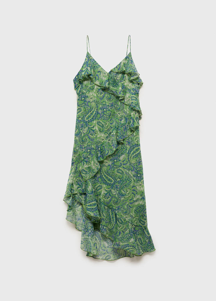 Ruffled printed dress — Green